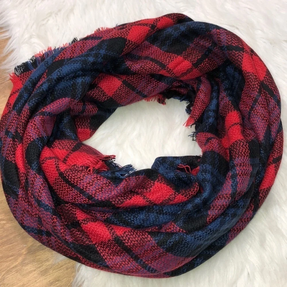 Red, blue & black flannel oversized blanket scarf